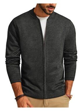 Men's Full Zip Cardigan Sweater Slim Fit Stand Collar